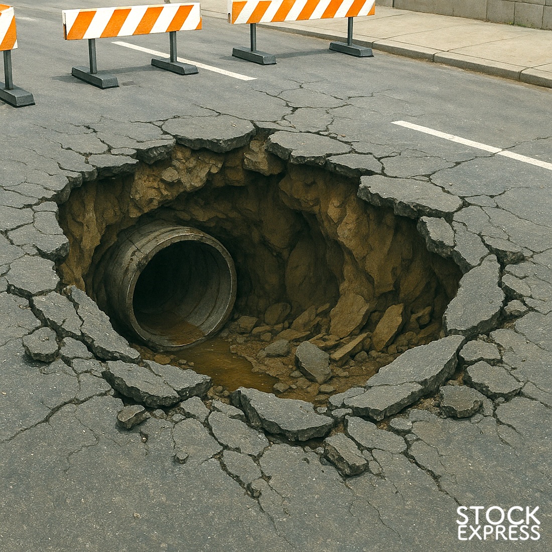 下水道管破裂による道路陥没