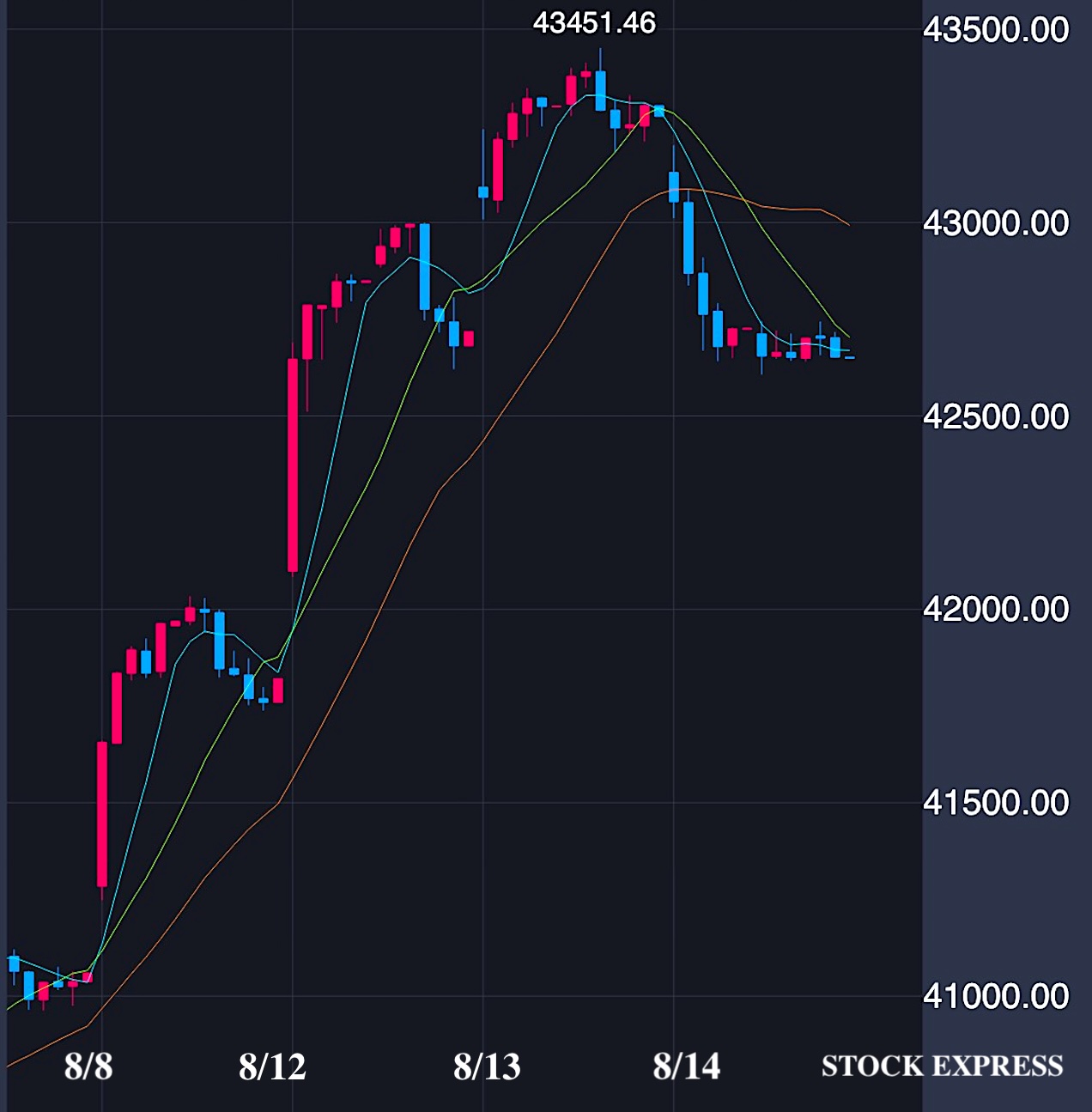 日経平均株価 推移（2025年8月8日〜14日）