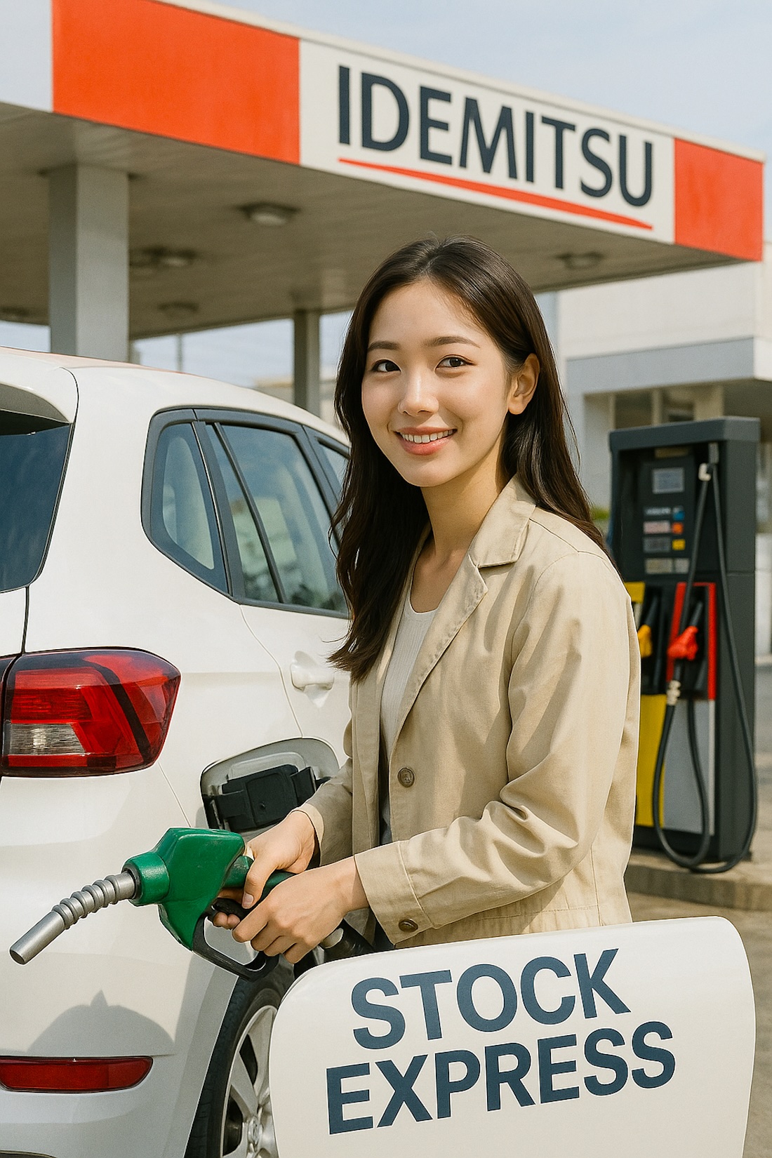 ガソリンスタンドで給油する女性