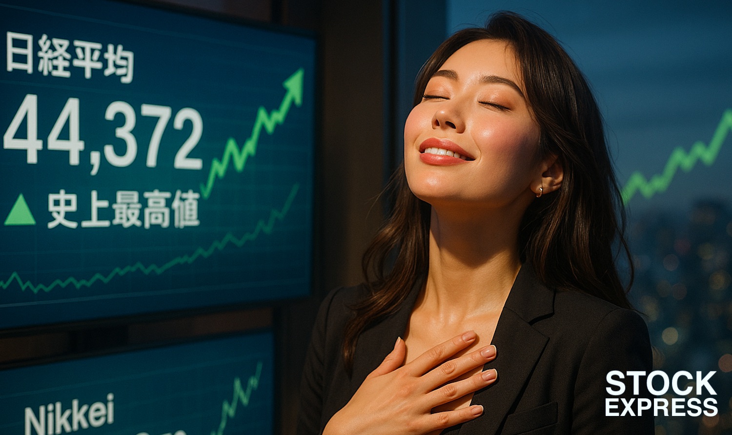 日経平均、終値で4万4372円と最高値更新