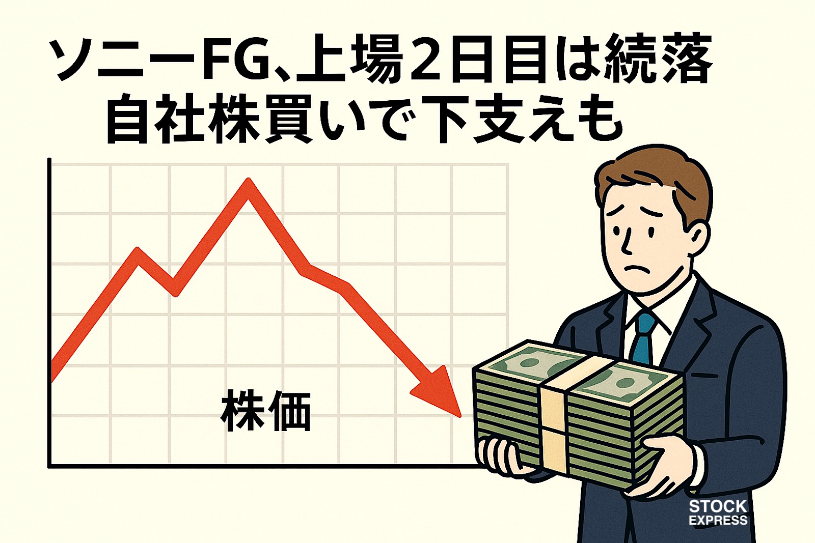 ソニーFG、上場2日目は続落！自社株買いで下支えも