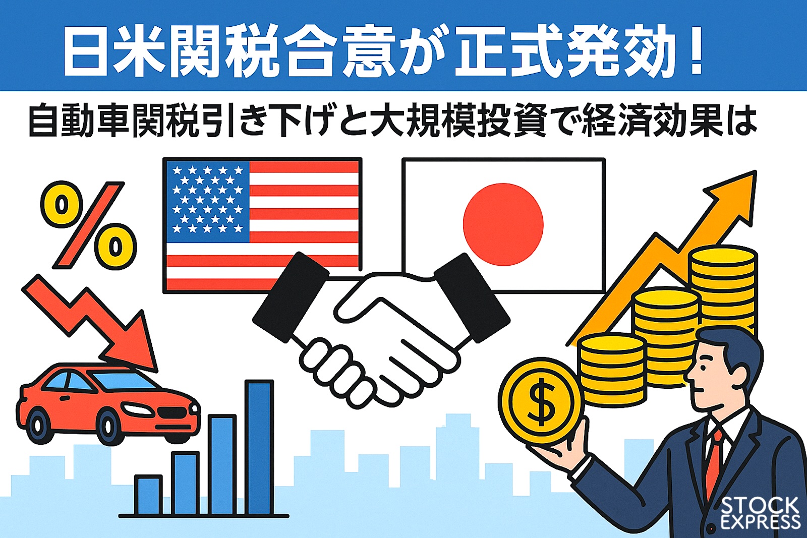 日米関税合意が正式発効！自動車関税引き下げと大規模投資で経済効果は