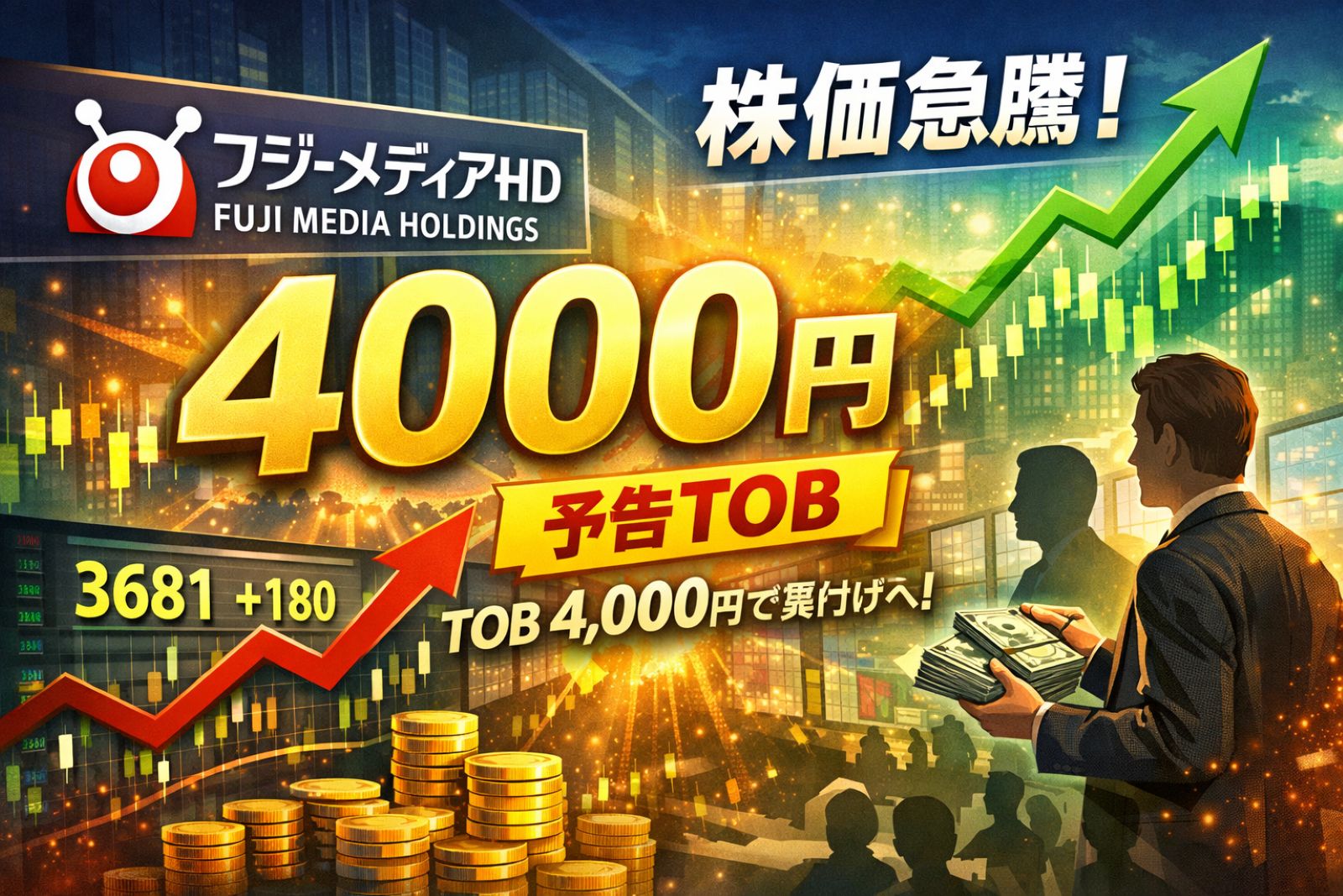 フジ・メディアHD株が急騰！異例の「予告TOB」に市場の視線集中――4000円提示が株価の新たな軸に