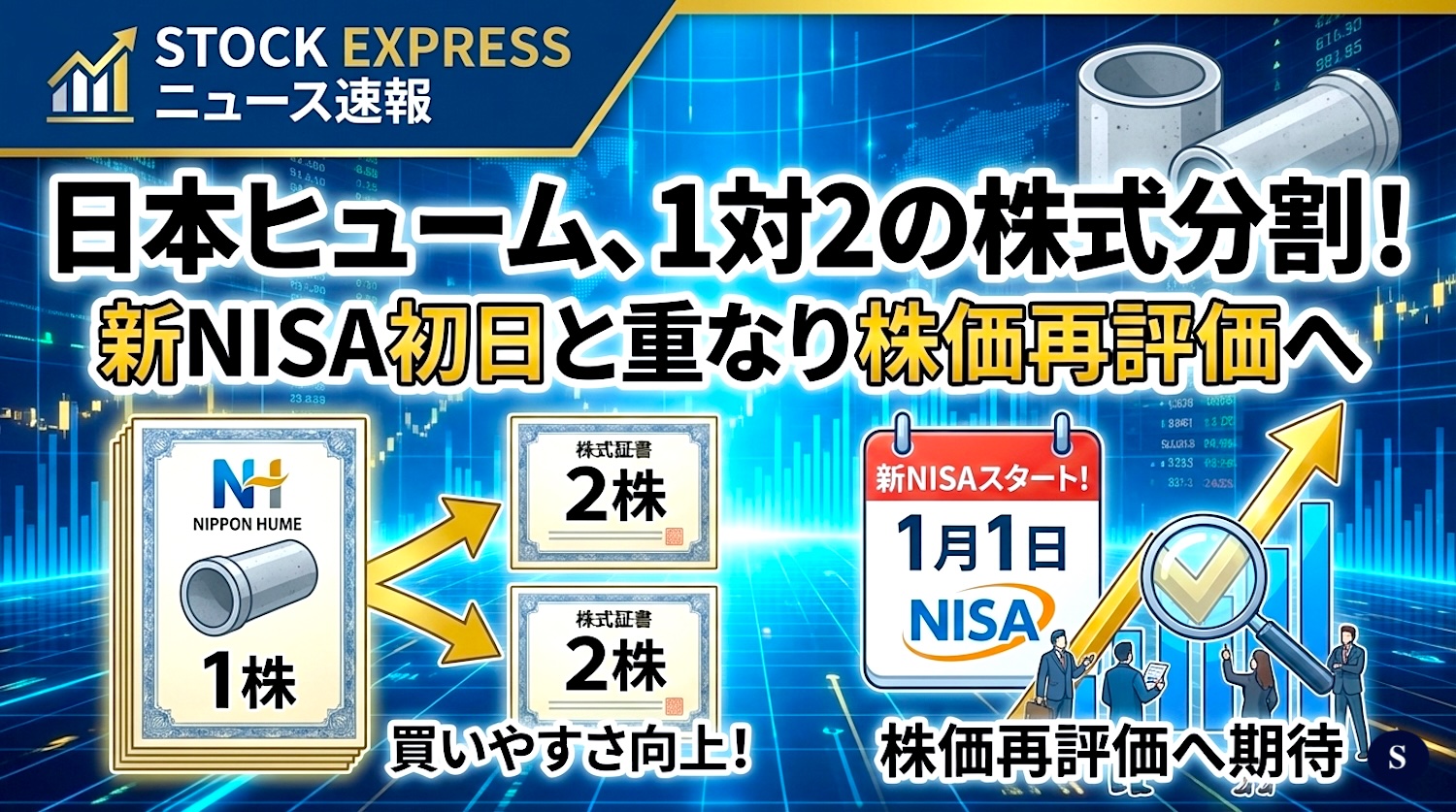 日本ヒューム、1対2の株式分割！新NISA初日と重なり株価再評価へ