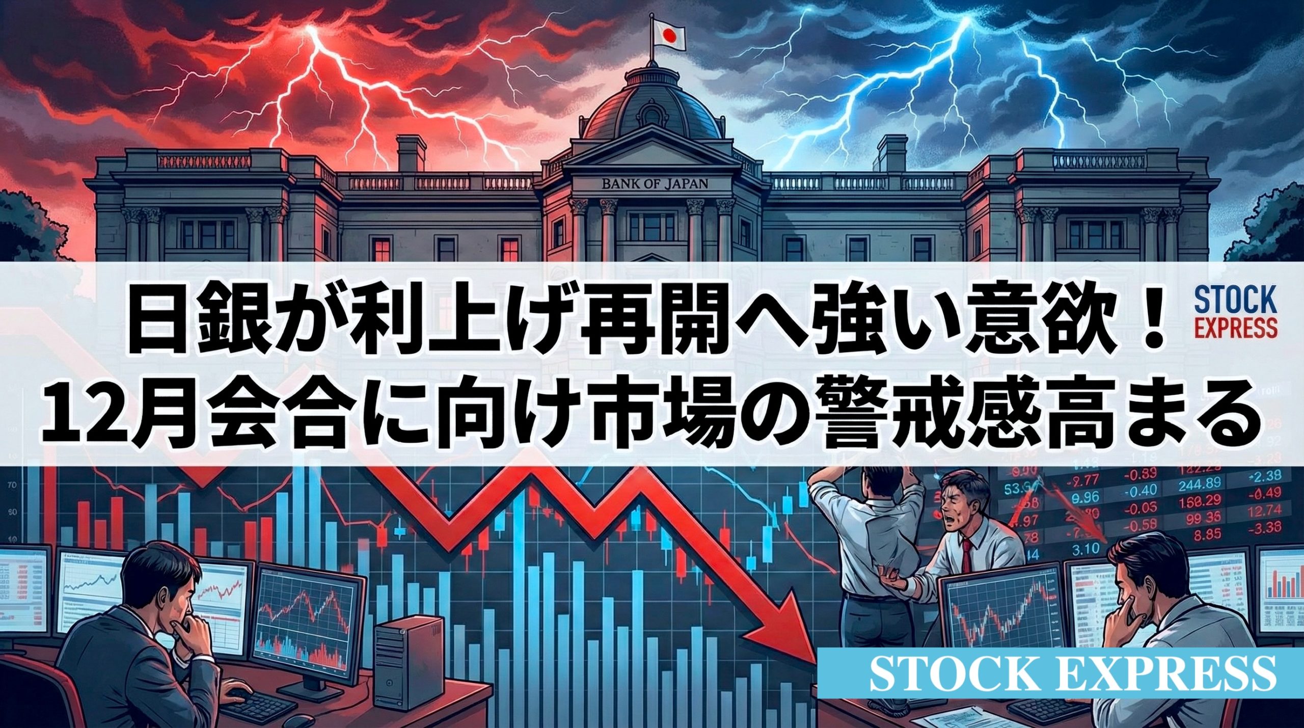 日銀が利上げ再開へ強い意欲！12月会合に向け市場の警戒感高まり、日経平均は950円安