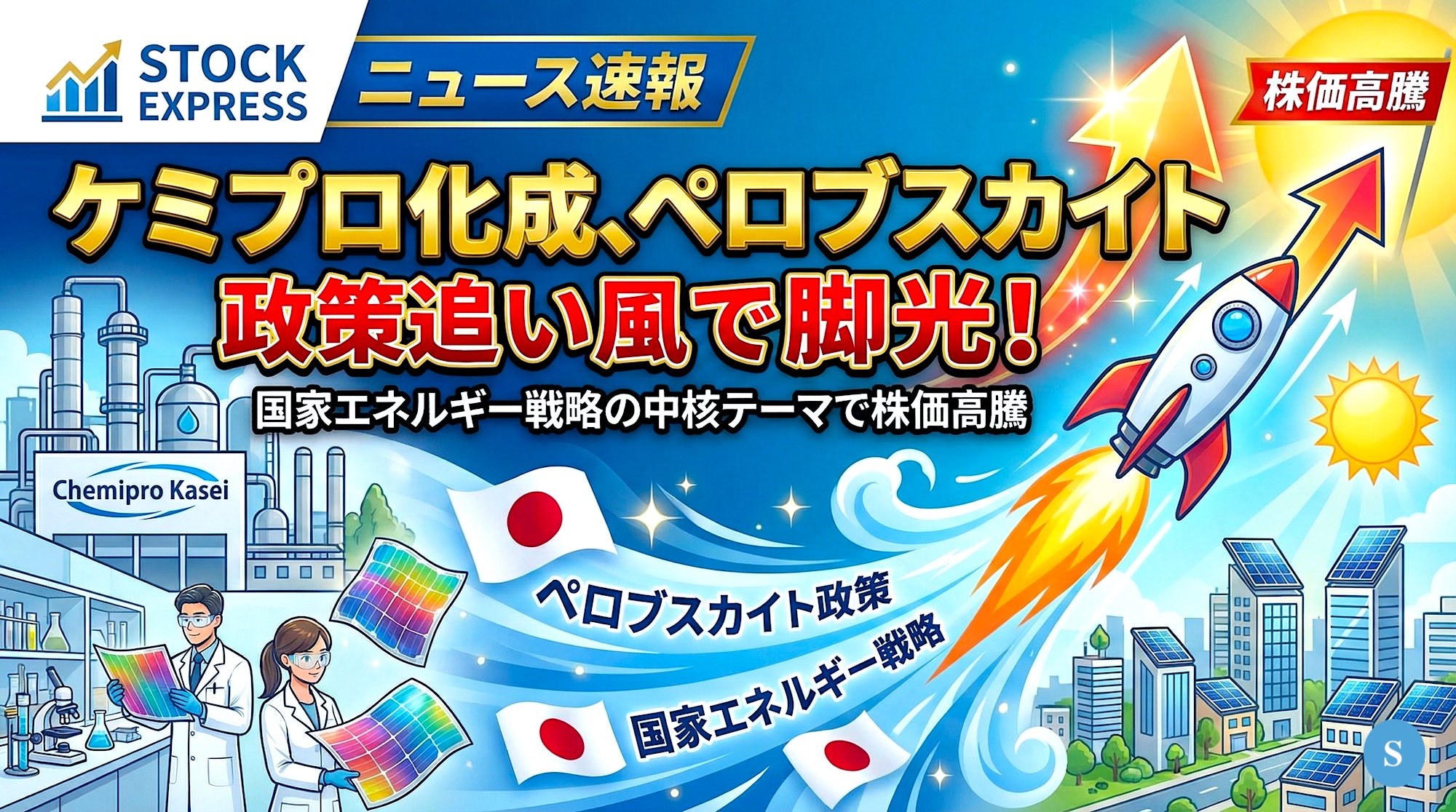 ケミプロ化成、ペロブスカイト政策追い風で脚光！国家エネルギー戦略の中核テーマで株価高騰