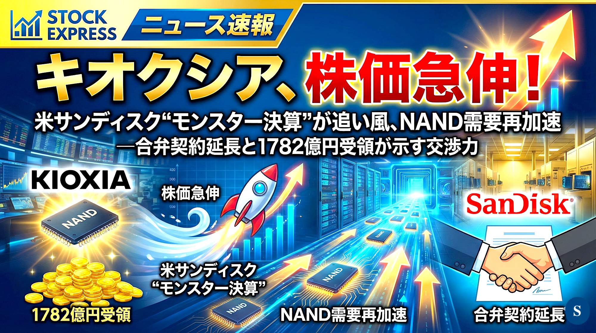 キオクシア、株価急伸！米サンディスク“モンスター決算”が追い風、NAND需要再加速 —合弁契約延長と1782億円受領が示す交渉力