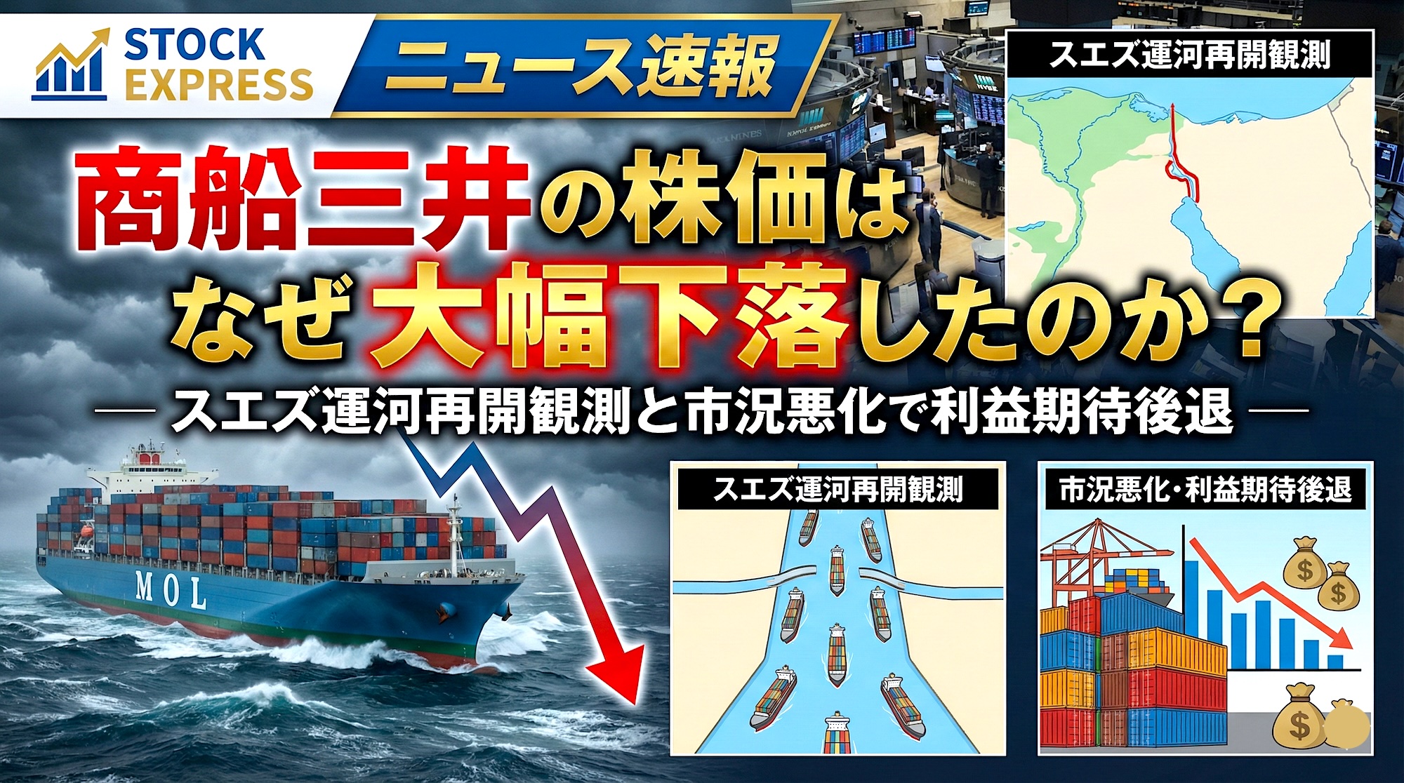 商船三井の株価はなぜ大幅下落したのか？ ― スエズ運河再開観測と市況悪化で利益期待後退 ―