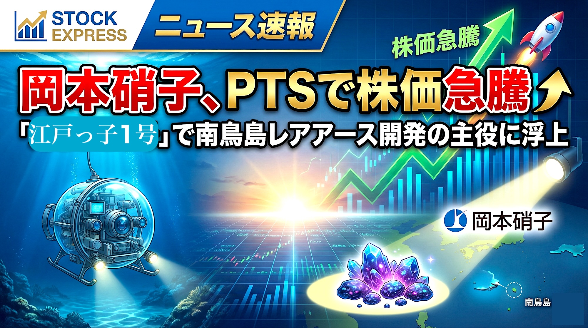 岡本硝子、PTSで株価急騰！「江戸っ子1号」で南鳥島レアアース開発の主役に浮上