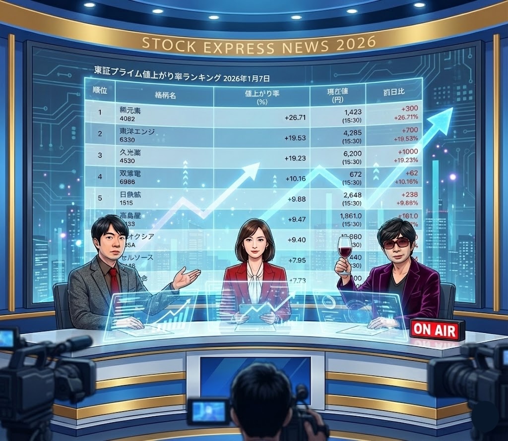 東証プライム値上がり率ランキング(2026年1月7日)