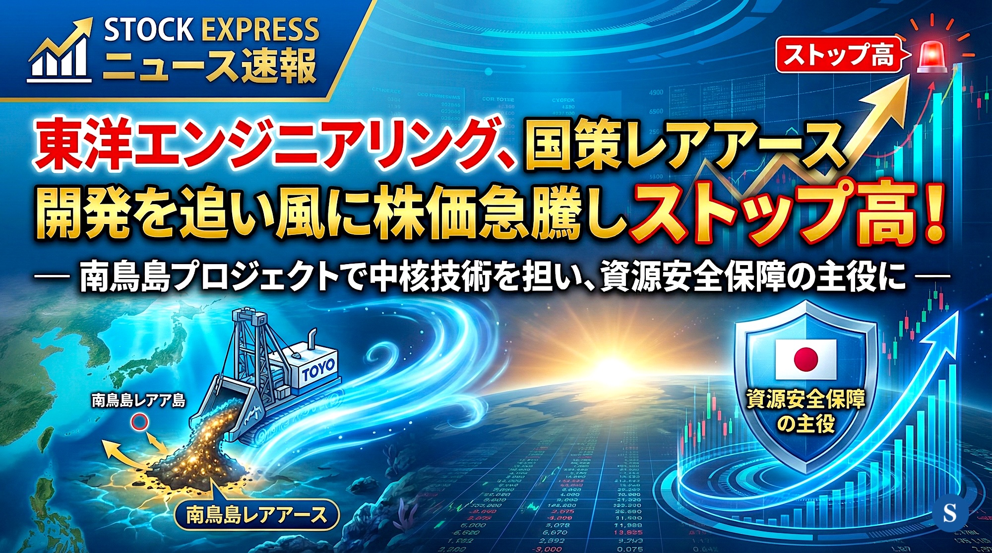 東洋エンジニアリング、国策レアアース開発を追い風に株価急騰しストップ高！ ― 南鳥島プロジェクトで中核技術を担い、資源安全保障の主役に ―