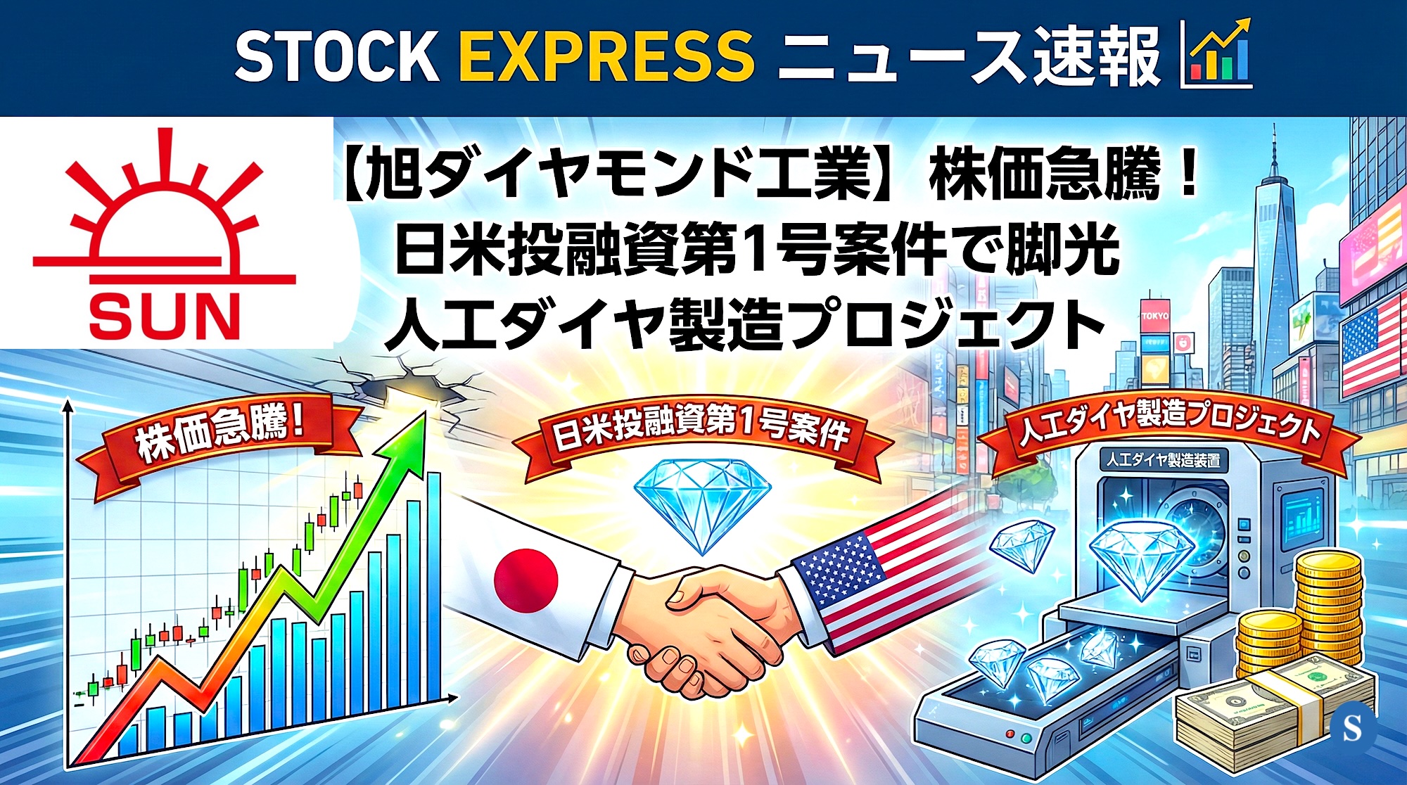 旭ダイヤモンド工業、株価急騰！日米投融資第1号案件で脚光　人工ダイヤ製造プロジェクト