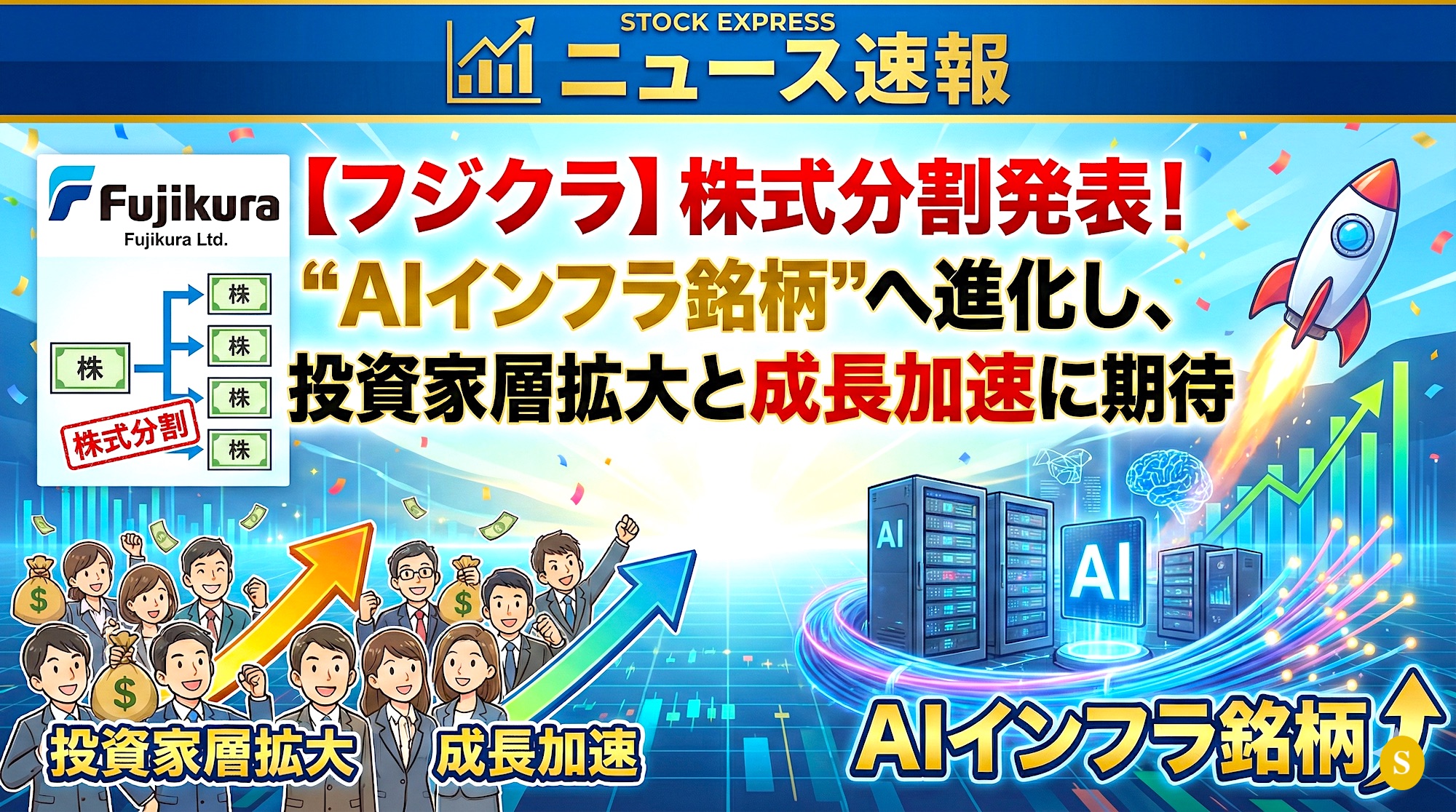 フジクラ、株式分割発表！“AIインフラ銘柄”へ進化し、投資家層拡大と成長加速に期待