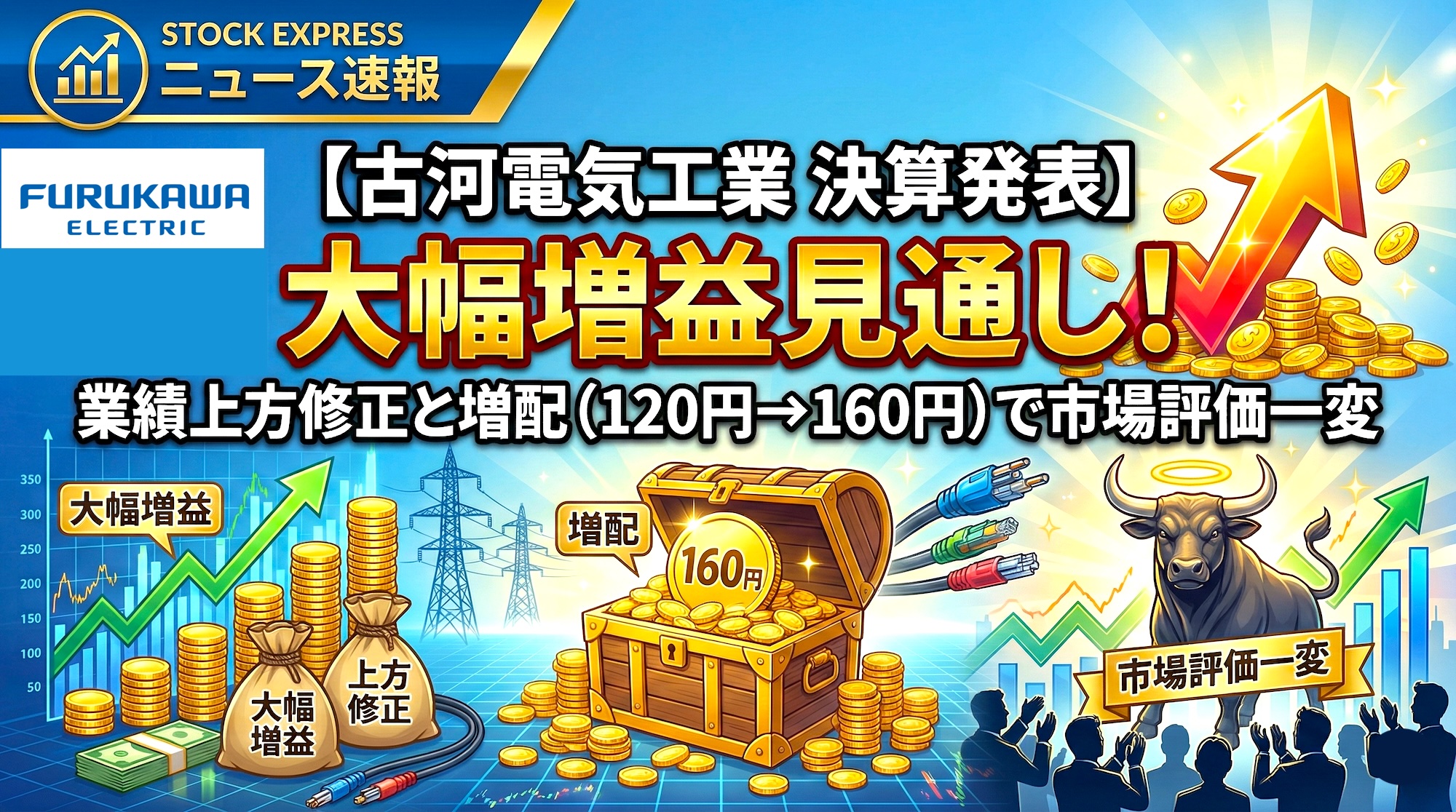 【古河電気工業 決算発表】大幅増益見通し！業績上方修正と増配（120円→160円）で市場評価一変