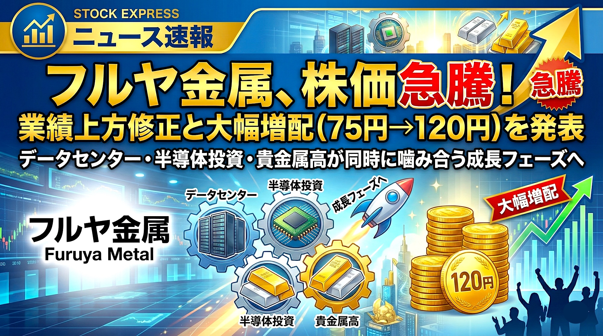 フルヤ金属、業績上方修正と増配（75円→120円）で株価急騰！データセンター・半導体投資・貴金属高が同時に噛み合う成長フェーズへ