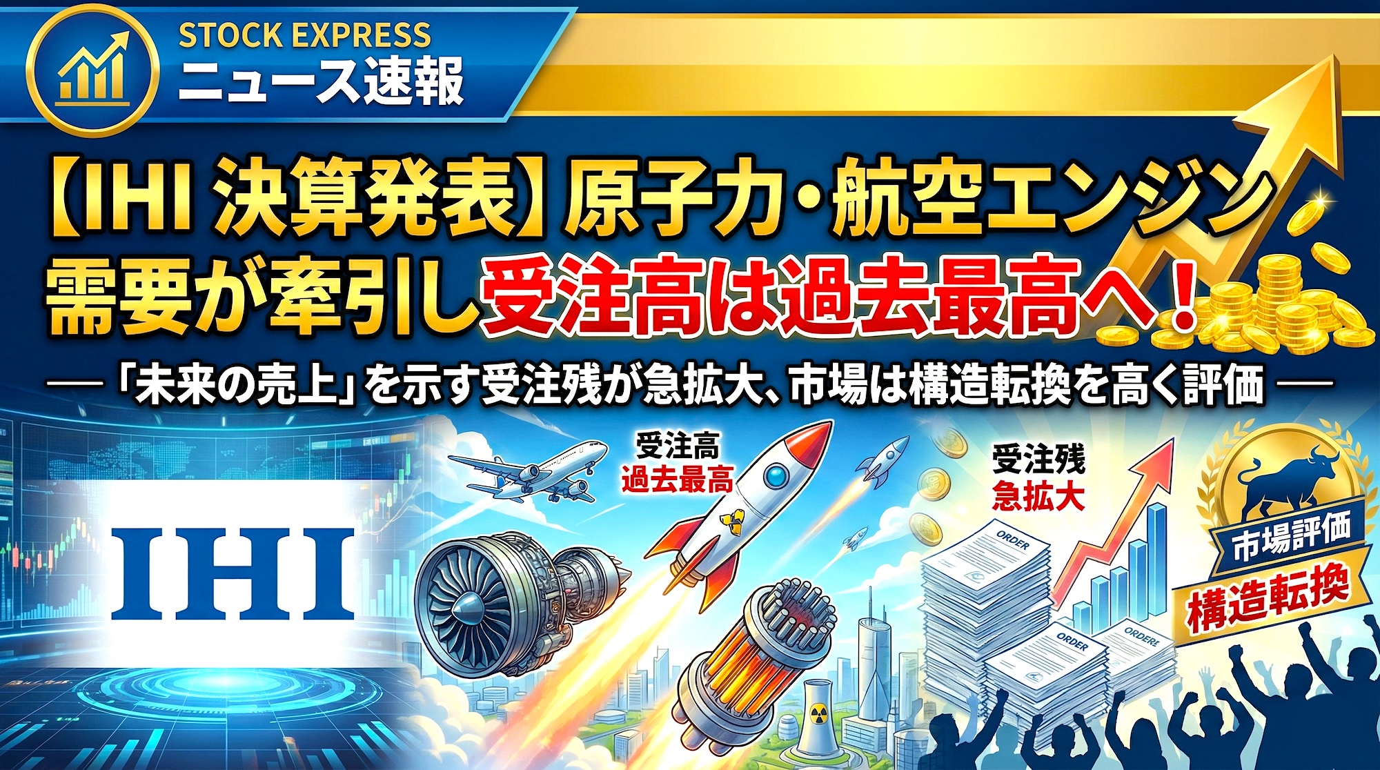 【IHI 決算発表】原子力・航空エンジン需要が牽引し受注高は過去最高へ！ ― 「未来の売上」を示す受注残が急拡大、市場は構造転換を高く評価 ―
