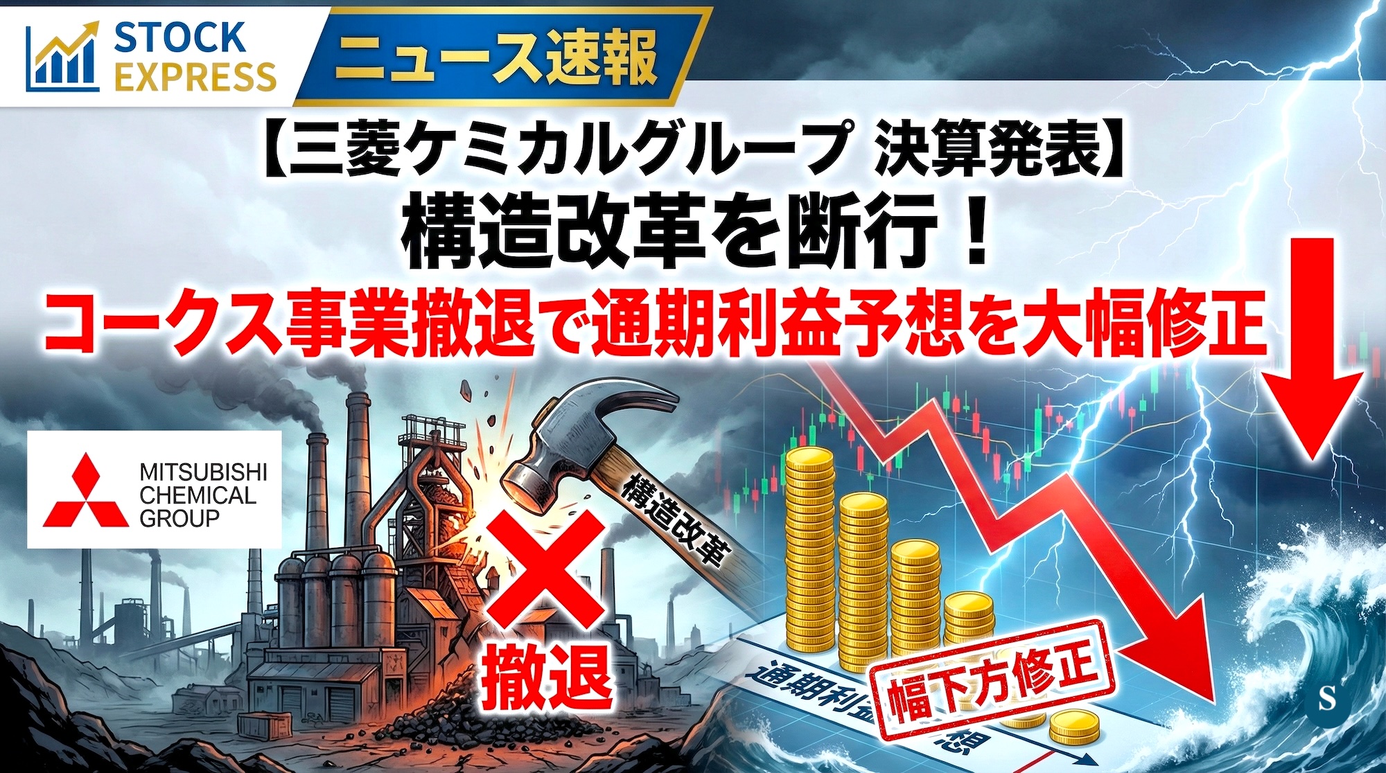 【三菱ケミカルグループ 決算発表】構造改革を断行！コークス事業撤退で通期利益予想を大幅修正