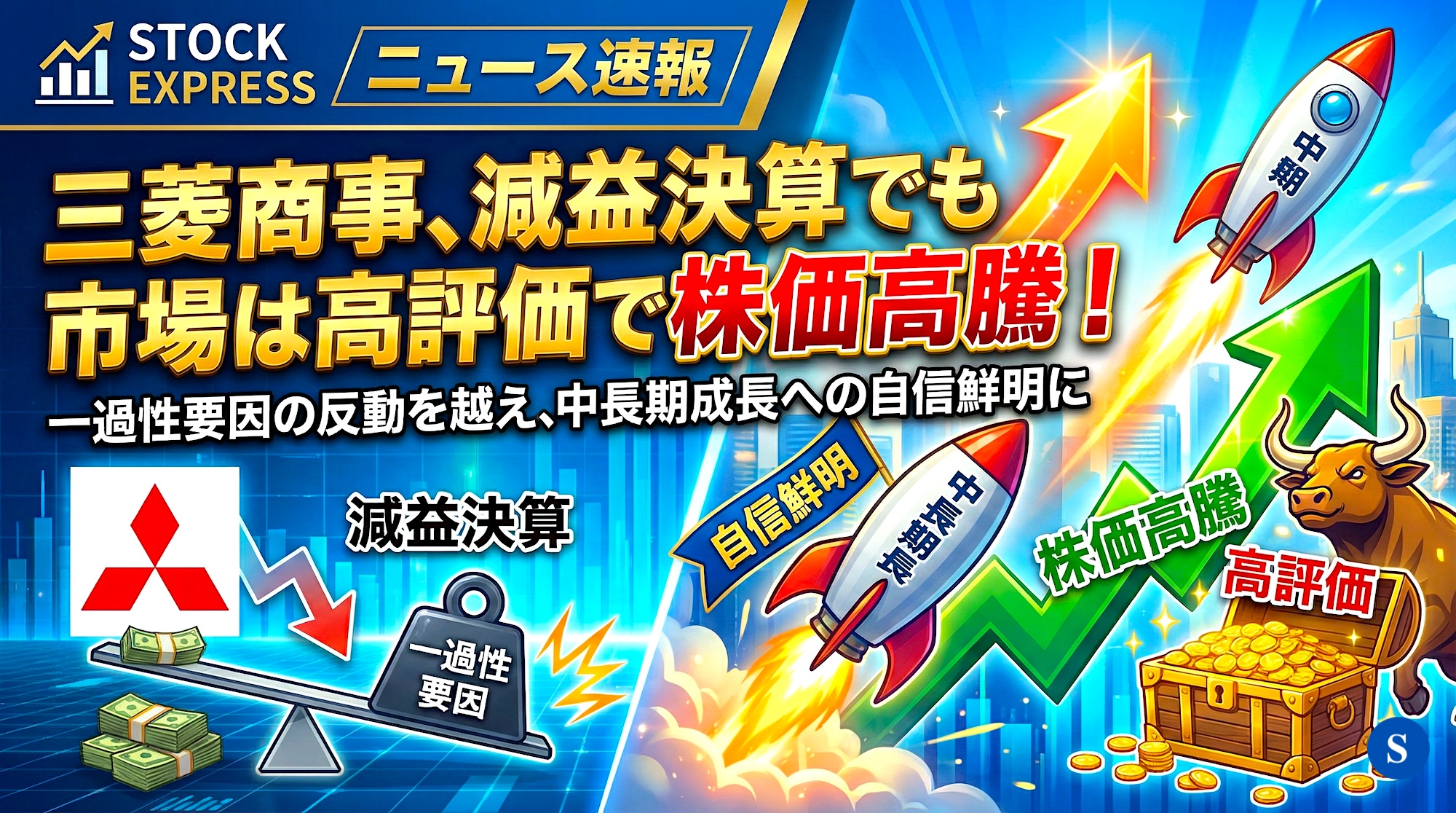 三菱商事、減益決算でも市場は高評価で株価高騰！一過性要因の反動を越え、中長期成長への自信鮮明に