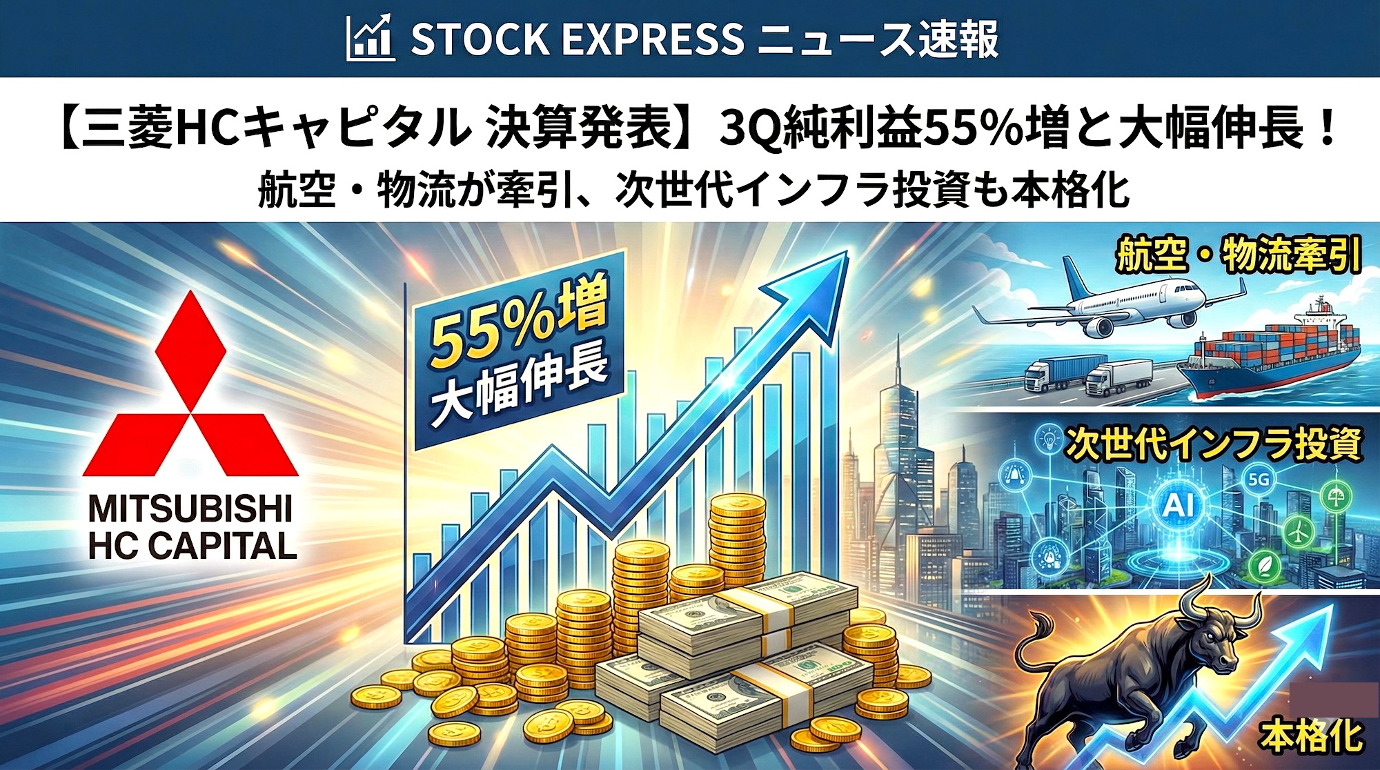 【三菱HCキャピタル 決算発表】3Q純利益55％増と大幅伸長！航空・物流が牽引、次世代インフラ投資も本格化