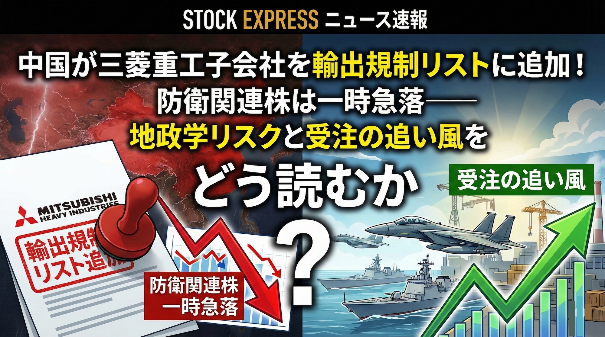 中国が三菱重工子会社を輸出規制リストに追加！防衛関連株は一時急落――地政学リスクと受注の追い風をどう読むか