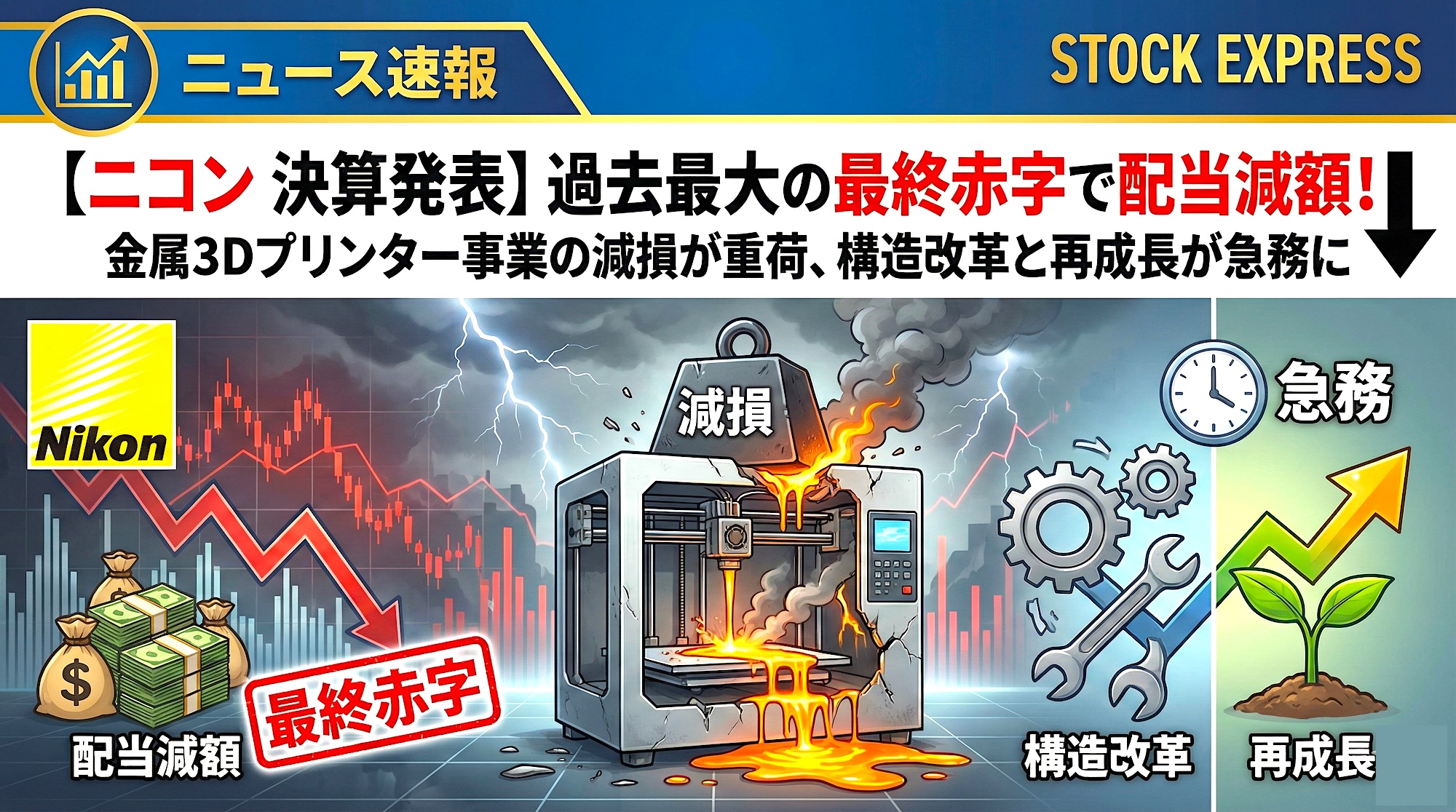 【ニコン 決算発表】過去最大の最終赤字で配当減額！金属3Dプリンター事業の減損が重荷、構造改革と再成長が急務に
