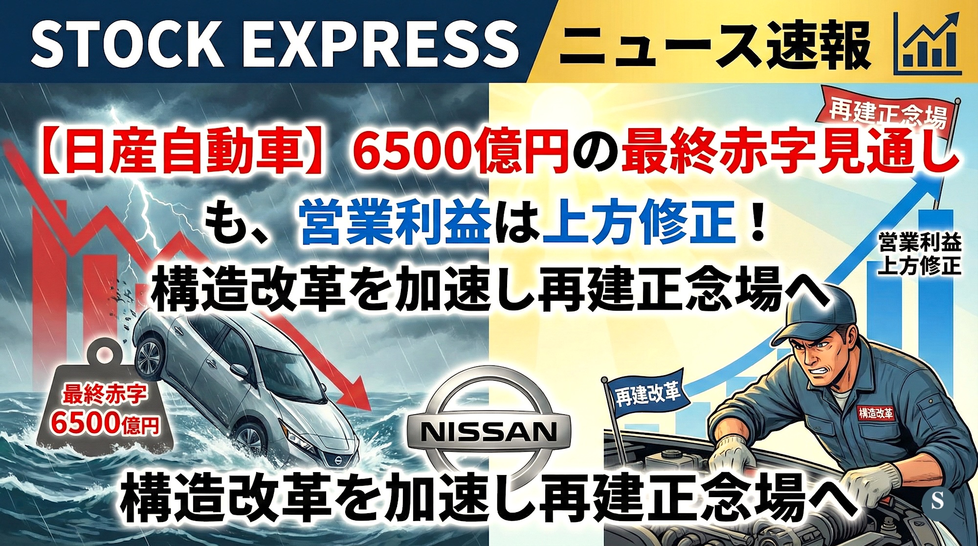 日産自動車、6500億円の最終赤字見通しも営業利益は上方修正！構造改革を加速し再建正念場へ