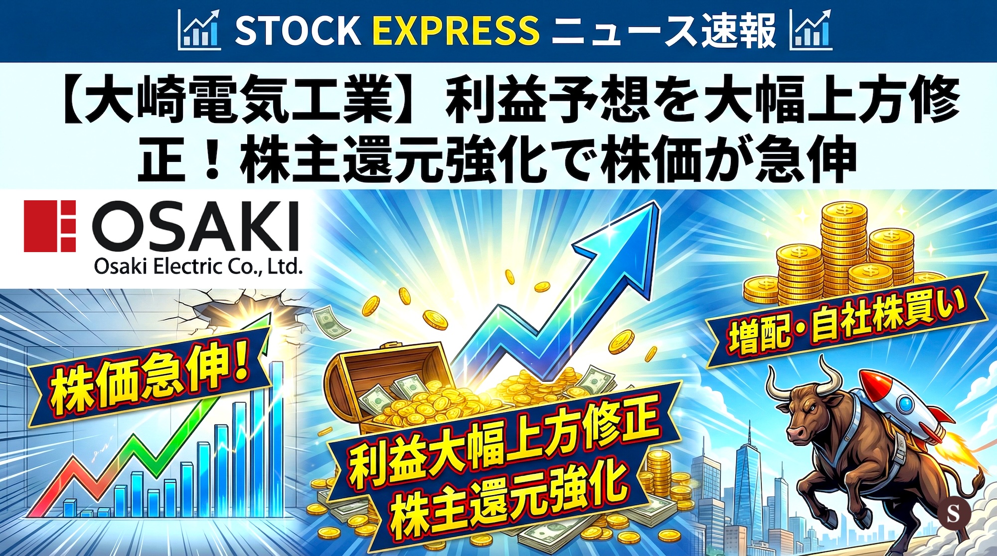 大崎電気工業、利益予想を大幅上方修正！株主還元強化（特別配当と自社株買い）で株価が急伸