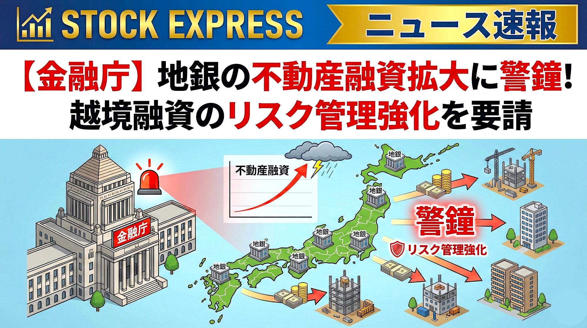 金融庁、地銀の不動産融資拡大に警鐘！越境融資のリスク管理強化を要請