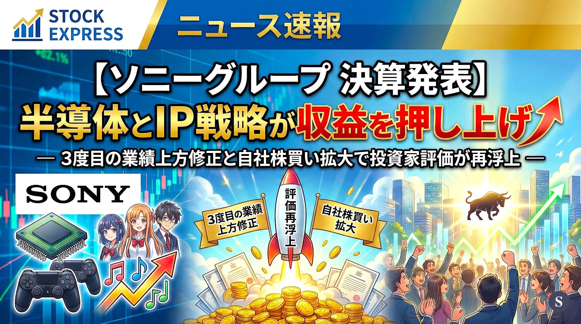 【ソニーグループ 決算発表】半導体とIP戦略が収益を押し上げ！― 3度目の業績上方修正と自社株買い拡大で投資家評価が再浮上 ―
