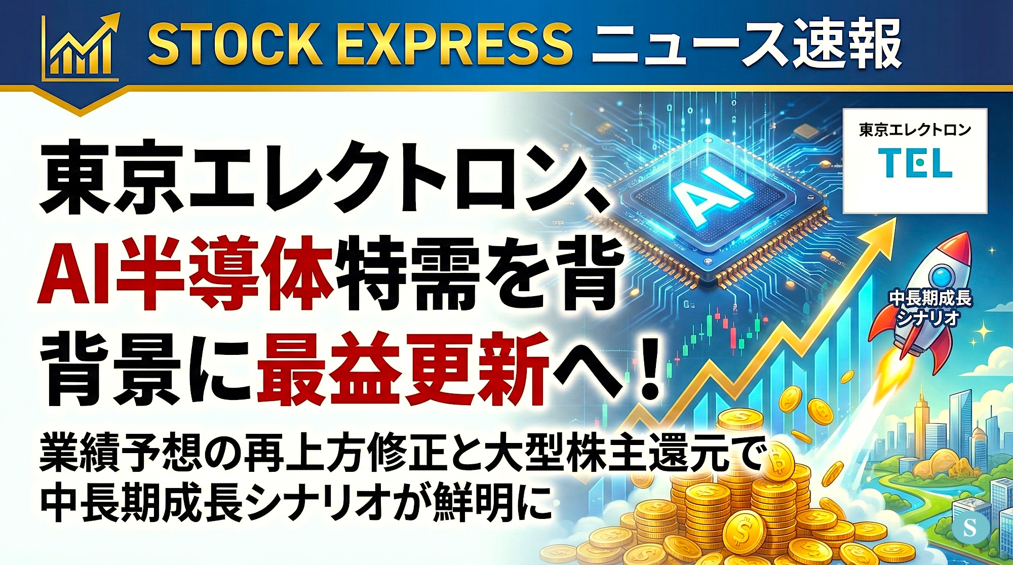 東京エレクトロン、AI半導体特需を背景に最高益更新へ！ 業績予想の再上方修正と大型株主還元で中長期成長シナリオが鮮明に