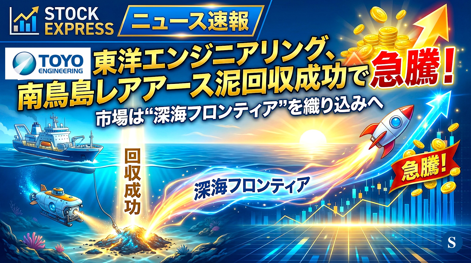 東洋エンジニアリング、南鳥島レアアース泥回収成功で急騰！市場は“深海フロンティア”を織り込みへ