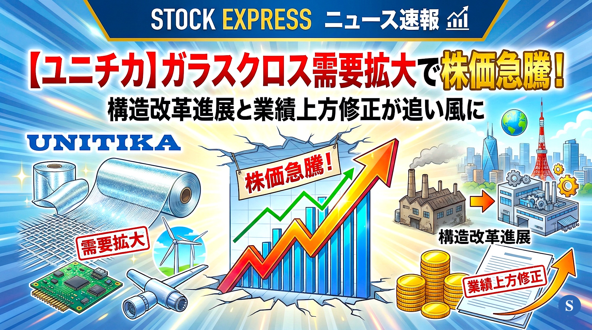 ユニチカ、ガラスクロス需要拡大で株価急騰！構造改革進展と業績上方修正が追い風に