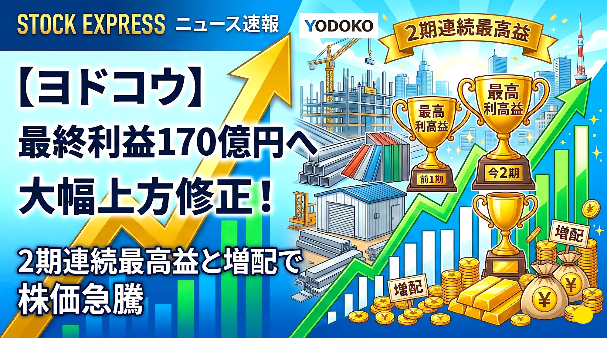 ヨドコウ、最終利益170億円へ大幅上方修正！2期連続最高益と増配で株価急騰