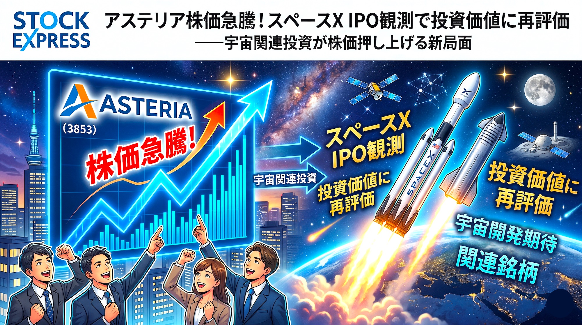 アステリア株価急騰！スペースX IPO観測で投資価値に再評価 ――宇宙関連投資が株価押し上げる新局面