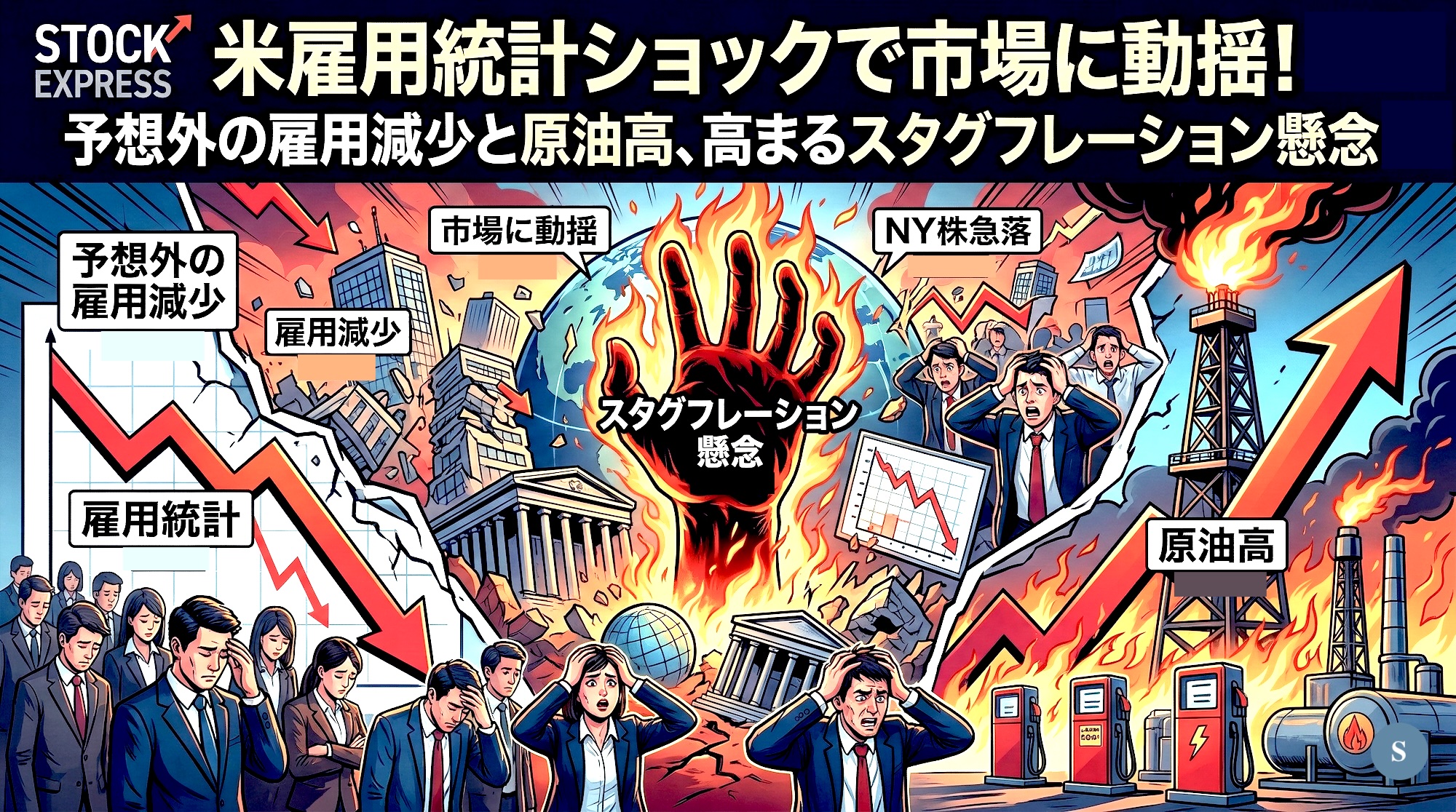 米雇用統計ショックで市場に動揺！予想外の雇用減少と原油高、高まるスタグフレーション懸念