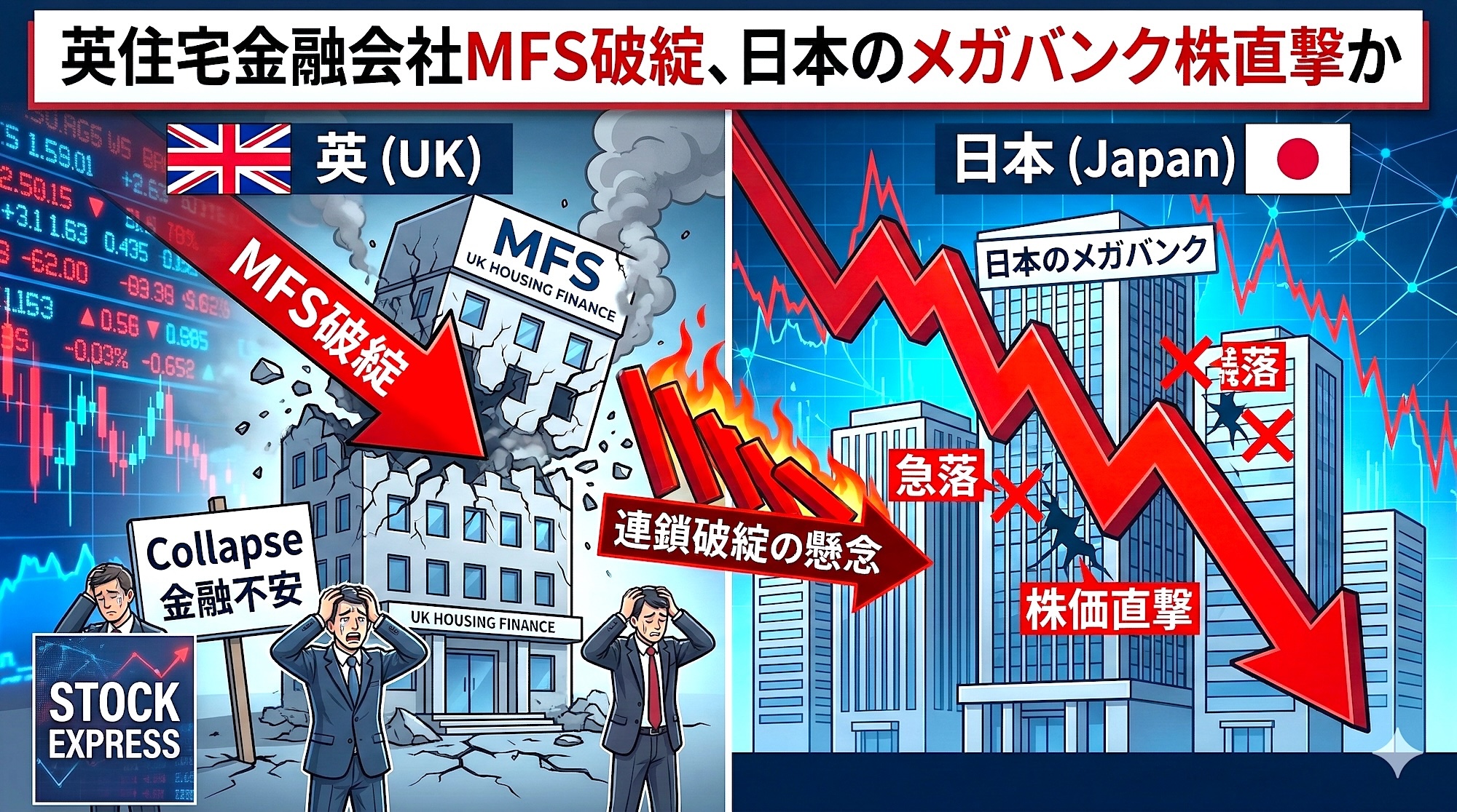 英住宅金融会社MFS破綻、日本のメガバンク株直撃か