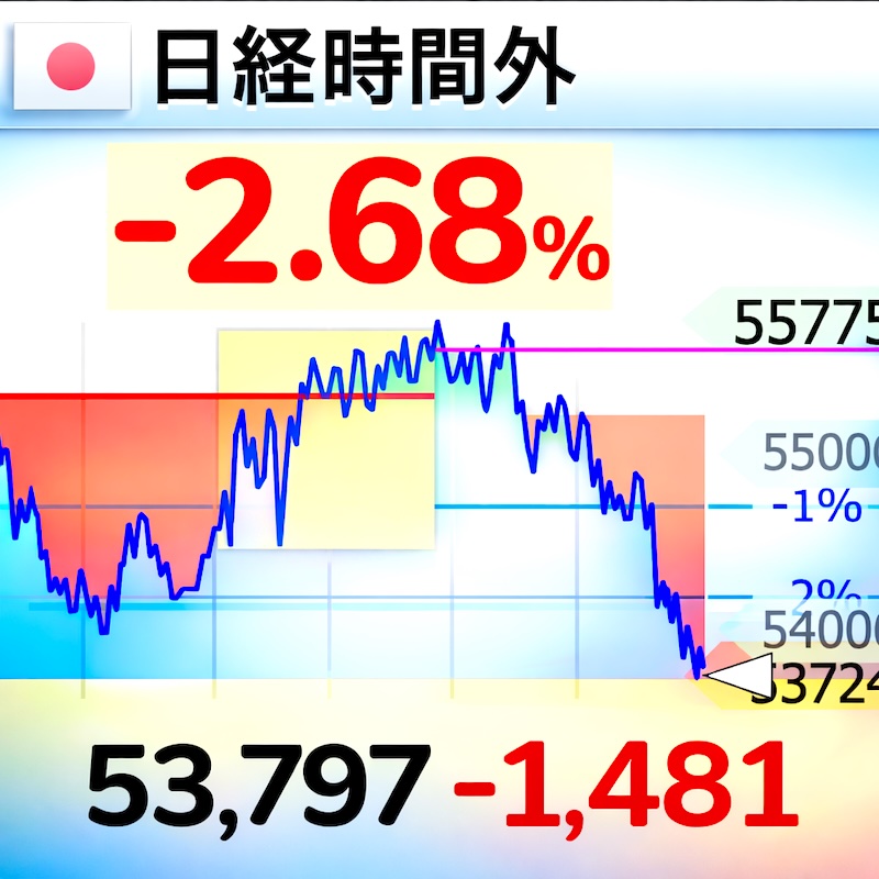 日経時間外 株価急落した場面のチャート